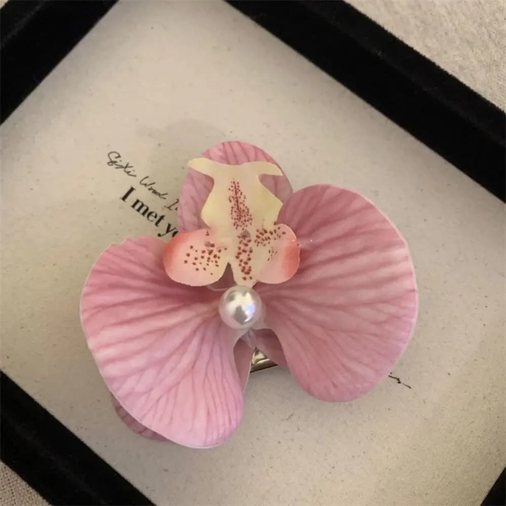 Grazioso Fermaglio per Capelli a Fiore in Tessuto, Farfalla, Orchidea con Perle, Stile Coreano, Accessorio per Capelli Estivo per Ragazze