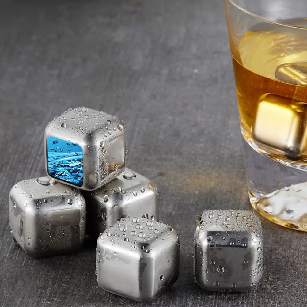 1Set Stainless Steel Whiskey Ice Cube Rustproof Wine Ice Stone Reusable Cooling Block for Bourbon Vodka Tequila Beer Glass