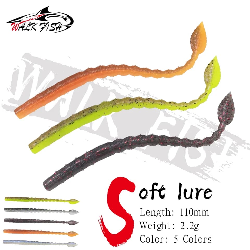 WALK FISH 10 Pezzi 110mm 2.2g Esche Morbide Artificiali Galleggianti a Forma di Verme Piatto per la Pesca al Bass, Trota e in Mare