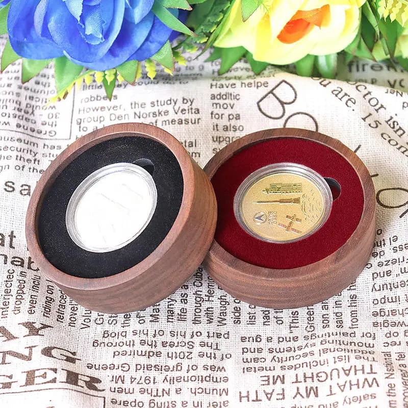 Scatola Rotonda in Legno per Monete Commemorative, Cofanetto Regalo per Monete d'Argento e Monete Antiche