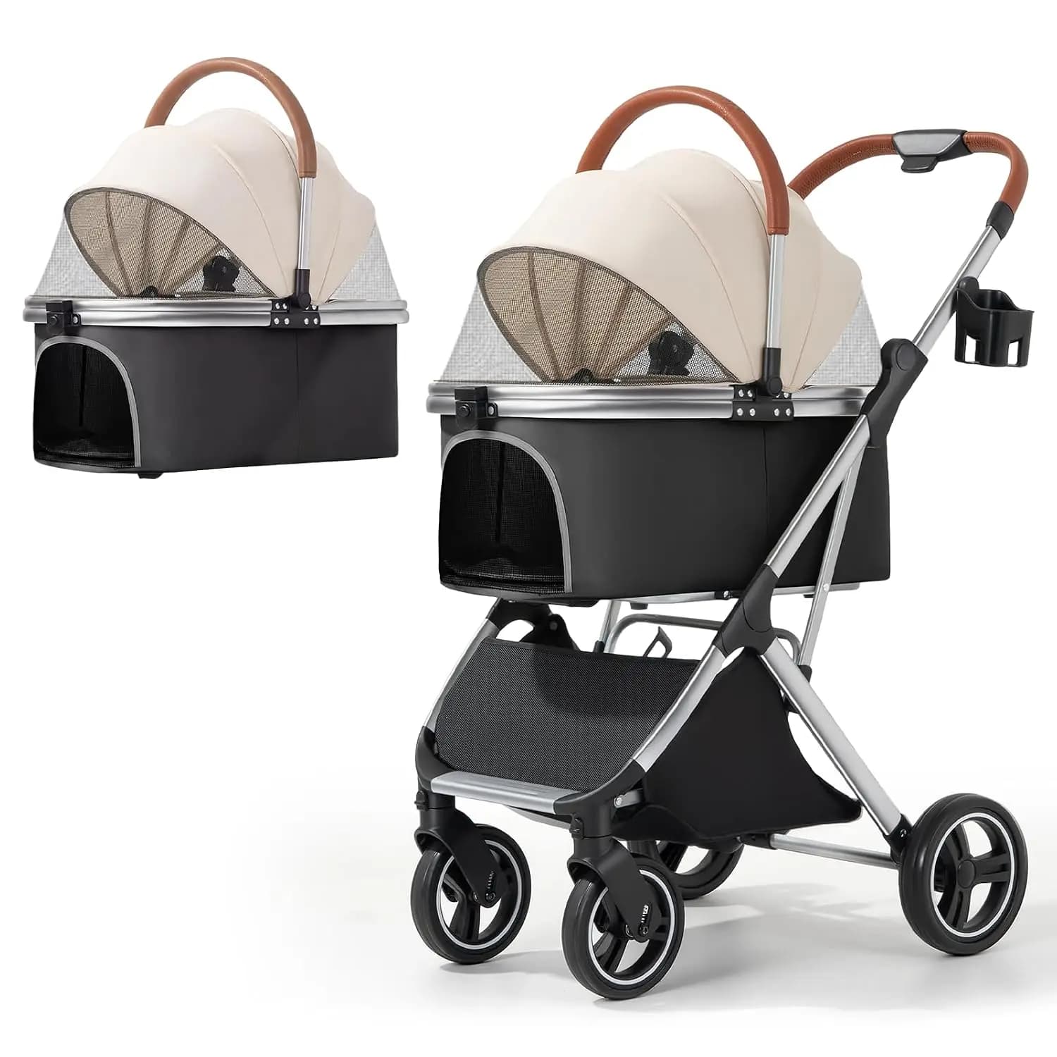 Dog Strollers for Small Medium Dogs Cats 44 lbs,3-in-1 Detachable Pet Carrier Stroller,4 Wheels One-Hand Fold Travel Carriage wi