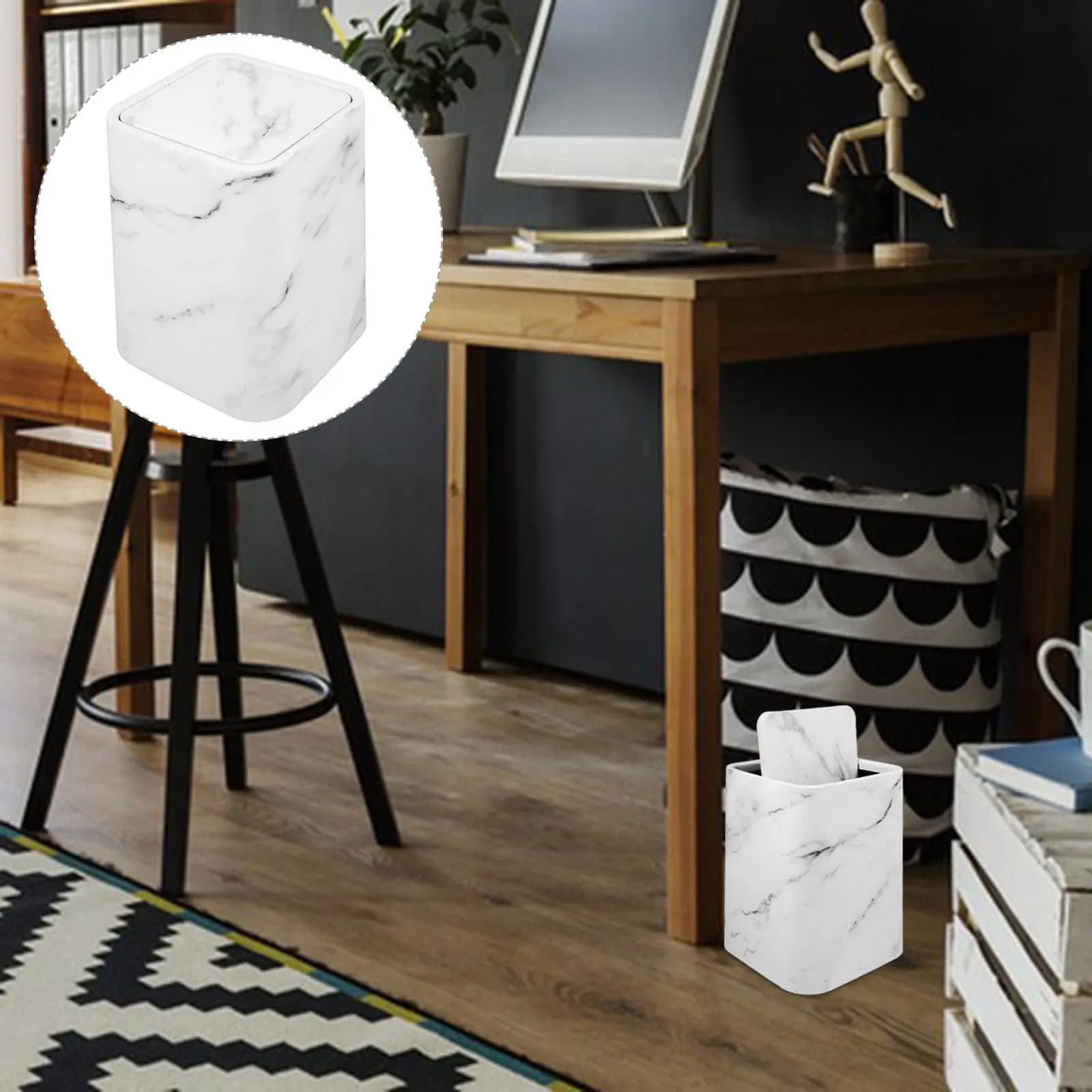 Modern Marble Look Trash Can with Lid Stylish Space Saving Waste Basket for Kitchen Bathroom Living Room Office Bedroom Hotel