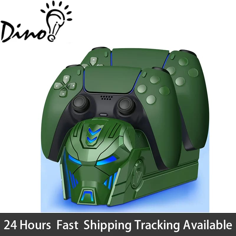 DinoFire per controller DualSense PlayStation 5, caricatore rapido per 2 controller PS5 con LED, accessori per controller PS5