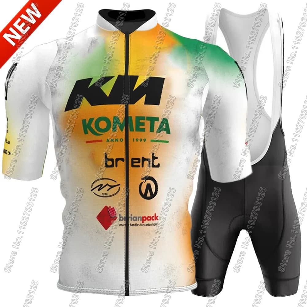 Kometa Team 2025 Aero Cycling Jersey Set Men Short Sleeve White Clothing Road Bike Shirts Complete Shorts with Bicycle Seats Clothing MTB Ropa