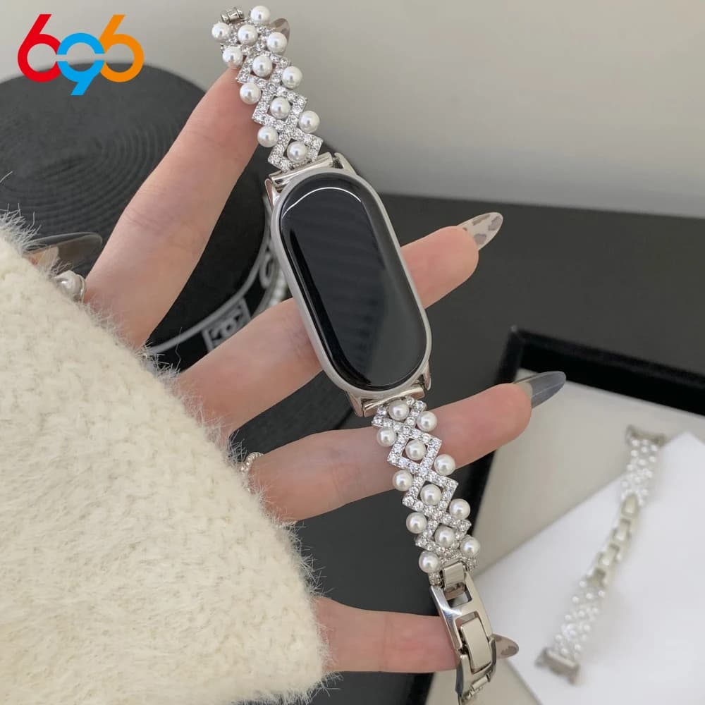 Lady Pearl Cross intarsiato cinturino con diamanti cinturino di lusso da donna per Xiaomi 8 9 10 8Pro 9Pro braccialetto per Redmi Watch4 5 cinturini ragazza