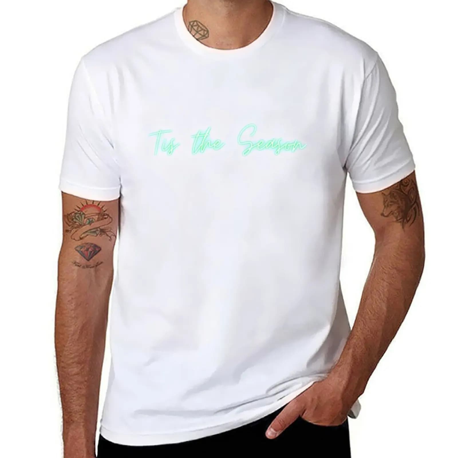T-shirt con scritta Neon Tis the Season, maglietta basic leggera a maniche corte