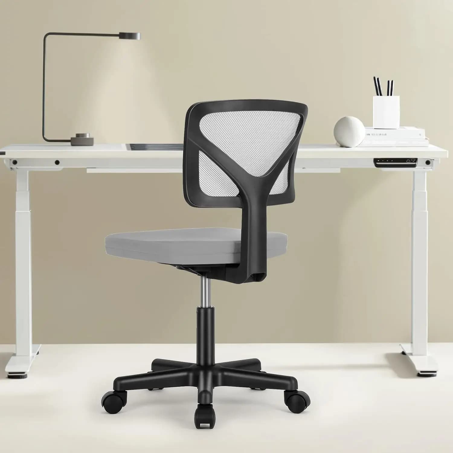 Sedia da ufficio ergonomica senza braccioli in rete, sedia da scrivania girevole per computer con ruote Supporto lombare con schienale basso Grigio