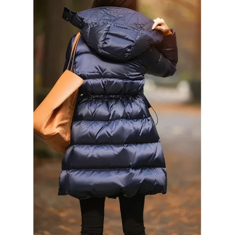 Windproof, Moisture-proof and Waterproof 95% White Goose Down Klein Blue Down Jacket High-end Women's Hooded Medium and Long