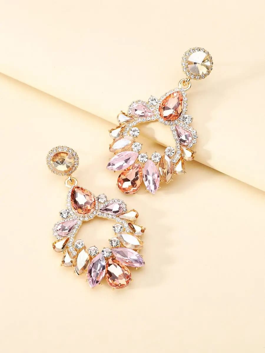 Geometric Pink Crystal Glass Earrings For Women