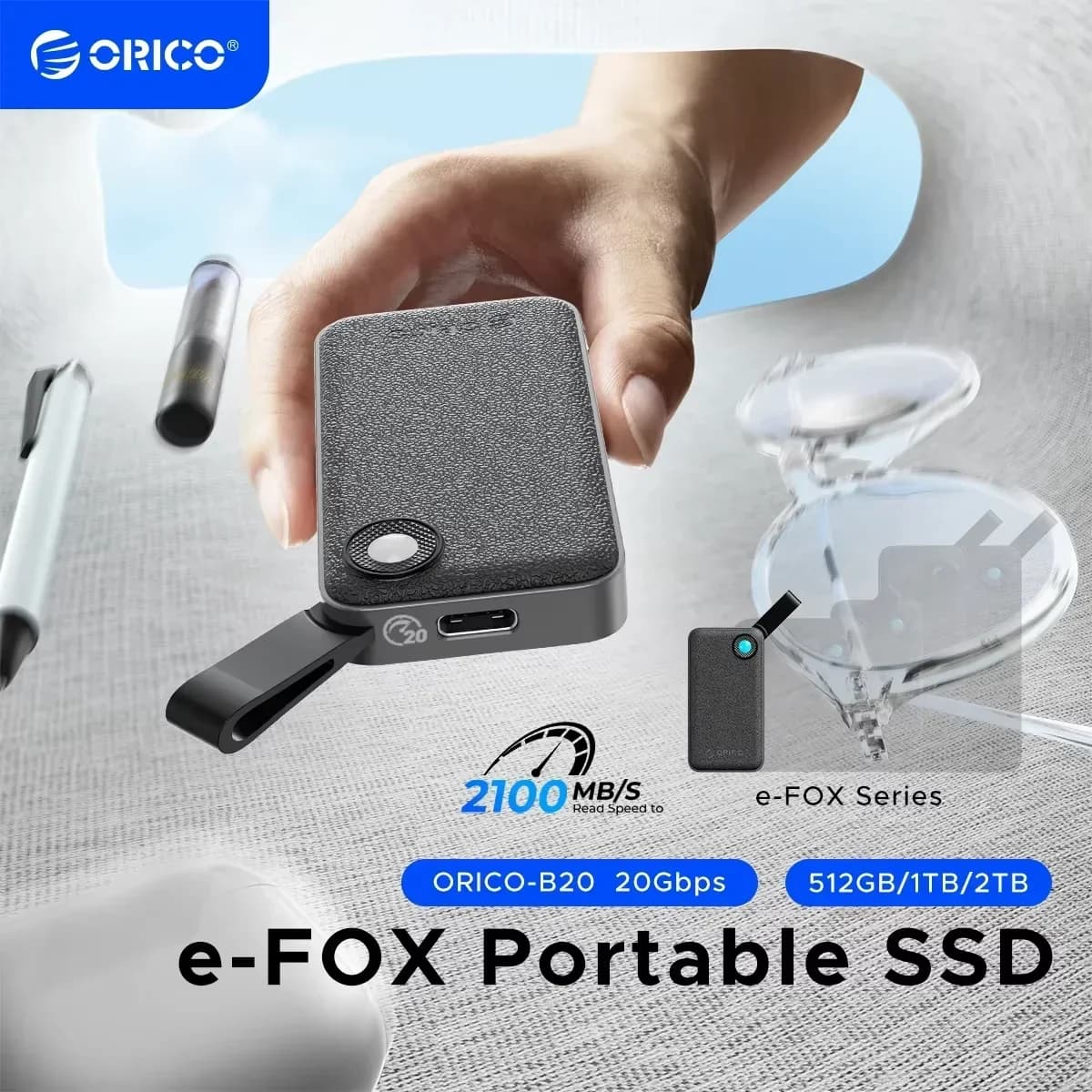 ORICO SSD portatile da 2 TB Fino a 2000 MB/s USB 3.2 Gen 2x2 Ultra-Mini compatto con cavo USB C 2 in 1, unità a stato solido esterna