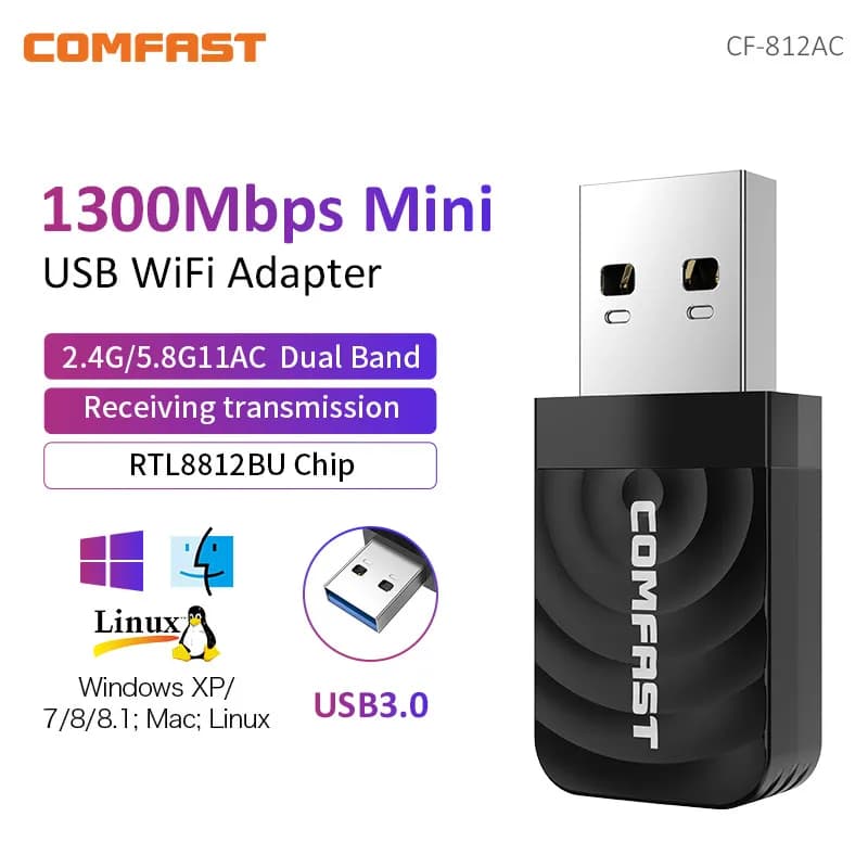 Adattatore Wifi USB3.0 1300Mbps 2.4G e 5GHz Dual Band 802.11AC Scheda di rete wireless Antenna WiFi Ricevitore Wifi per PC desktop portatile