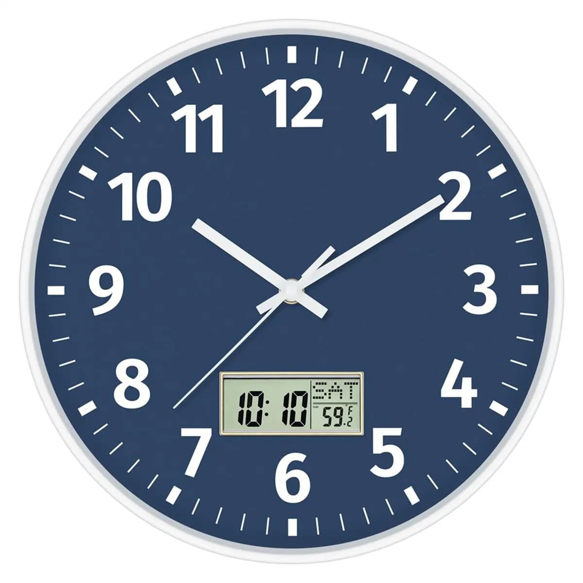A92G New Digital Wall Clock with Time, Day of Week and Temperature, Silent Without Ticking, Battery, Round