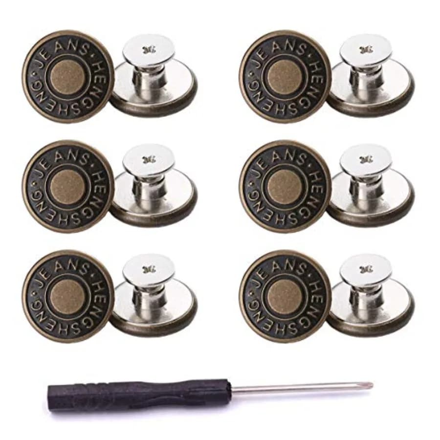 12 Pcs Button for Sewing Metal Jeans, 17 mm No-Sew Nailess Removable Metal Jeans Buttons Replacement Repair Combo Thread Rivets
