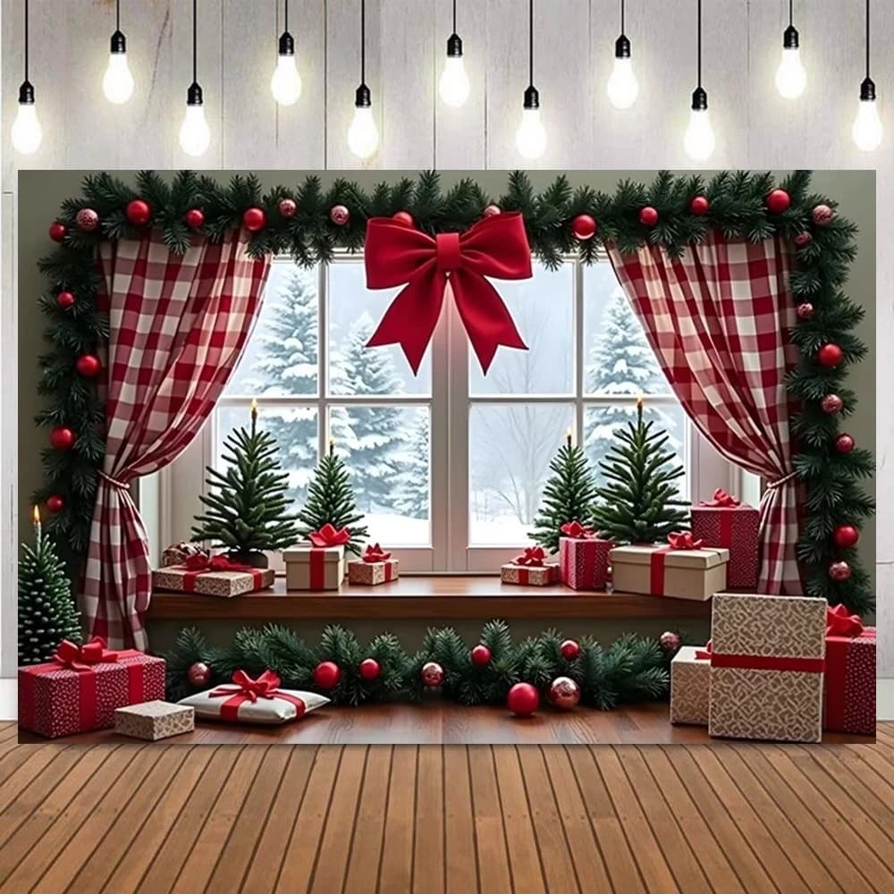 Sfondo natalizio invernale Regalo per interni Tende in pile Ghirlande per camino Decorazioni per feste per baby shower Sfondo per ritratto di famiglia