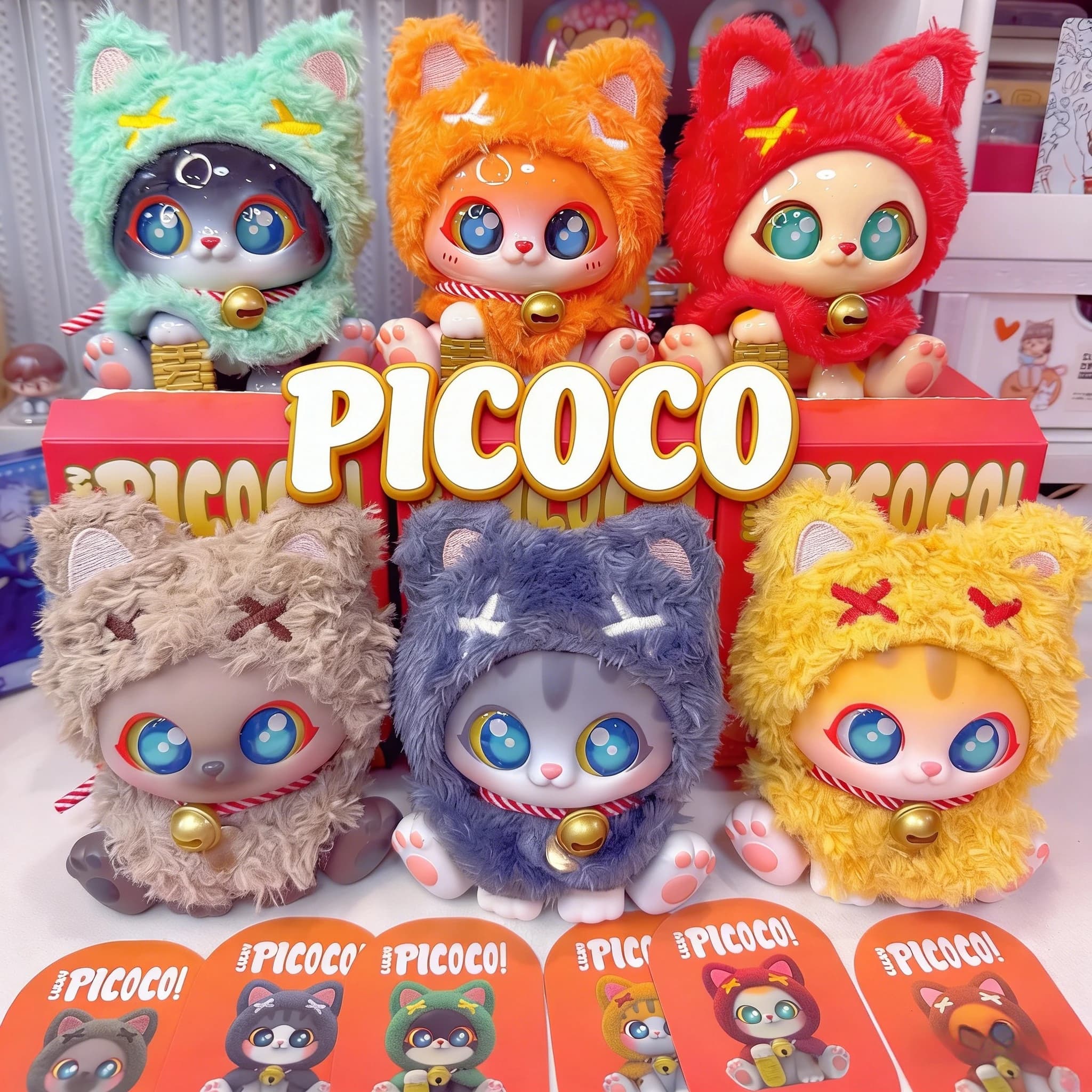 PICOCO Plush Blind Box Set Cat With Mant Good luck, Nice doll Cat with Fa-your Clothes, Desk Decoration, Ornaments, Toy Surprise Funny, Gift