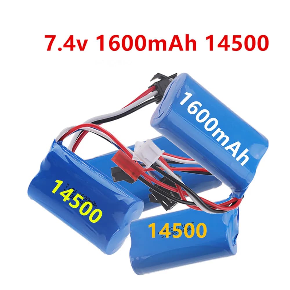 Batteria agli ioni di litio da 7,4 V 14500 1600 mAh per elicottero telecomandato, quadricottero, auto RC, camion, giocattoli, ricambi