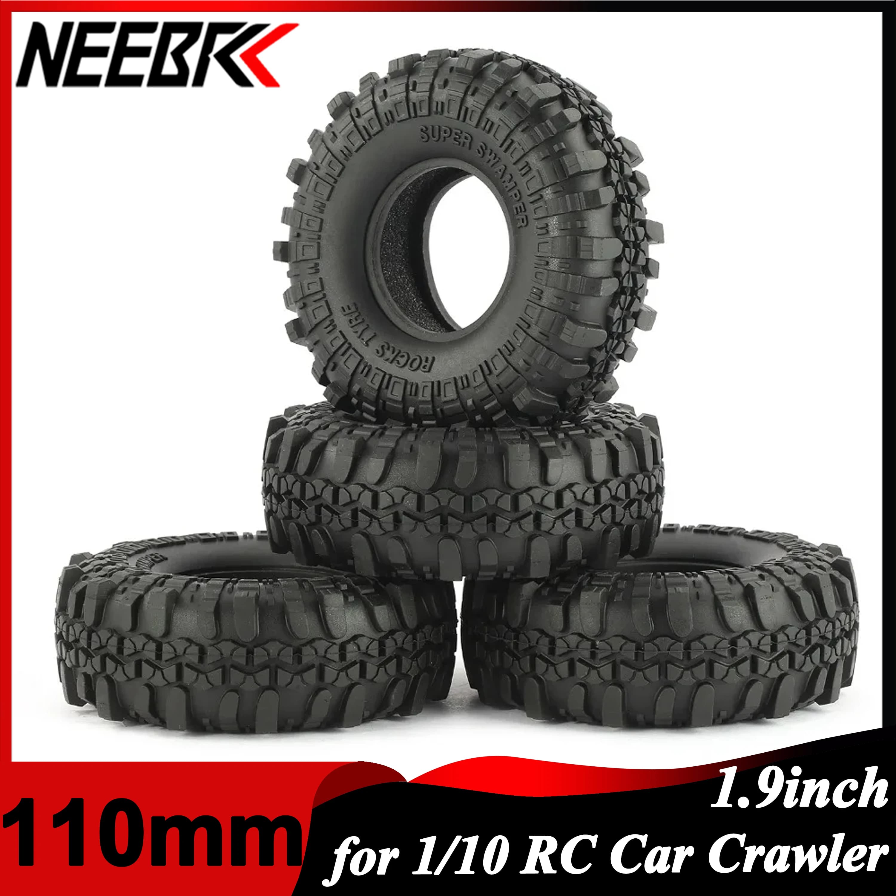 4PCS 1.9 Pollici 110 millimetri Ruota di Gomma 1/10 Rock Crawler Pneumatici Mozzo per Fuoristrada Modello di Auto D90 SCX10 AXIAL RC4WD TF2 Accessori