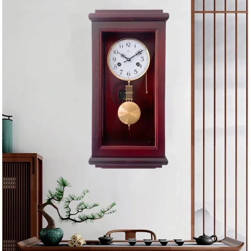 Orologio da Parete Meccanico in Legno con Movimento in Rame Puro, Grande e Lussuoso, con Pendolo in Legno Massiccio, Decorazione per la Casa, Regalo per le Feste
