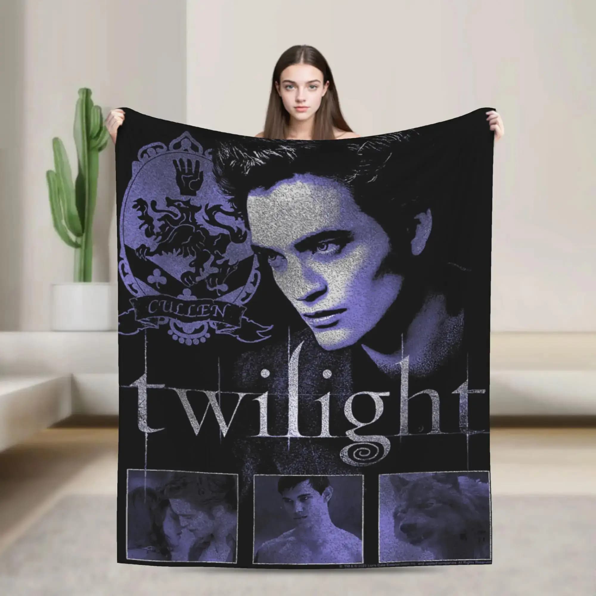 Morbida e Calda Coperta in Flanella per Divano, Poltrona, Letto, Coperta Decorativa a Tema Twilight, Edward e Icone