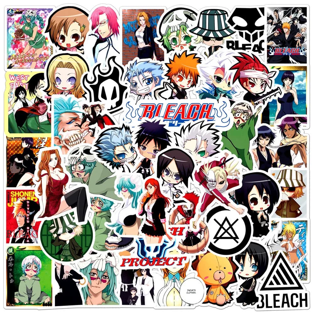 50 Adesivi BLEACH per Telefono, Laptop, Notebook, Valigia, Chitarra, Decorazioni Fai-da-Te, Stile Cartoon