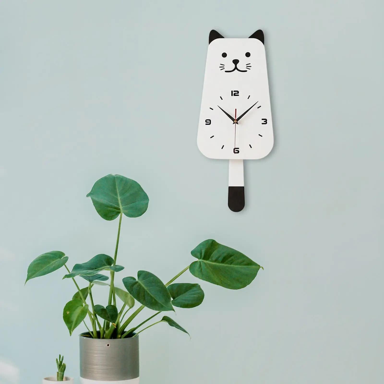 Orologio da Parete Moderno Silenzioso con Pendolo a Forma di Gatto, Design Decorativo in Acrilico per Soggiorno, Camera da Letto, Ufficio