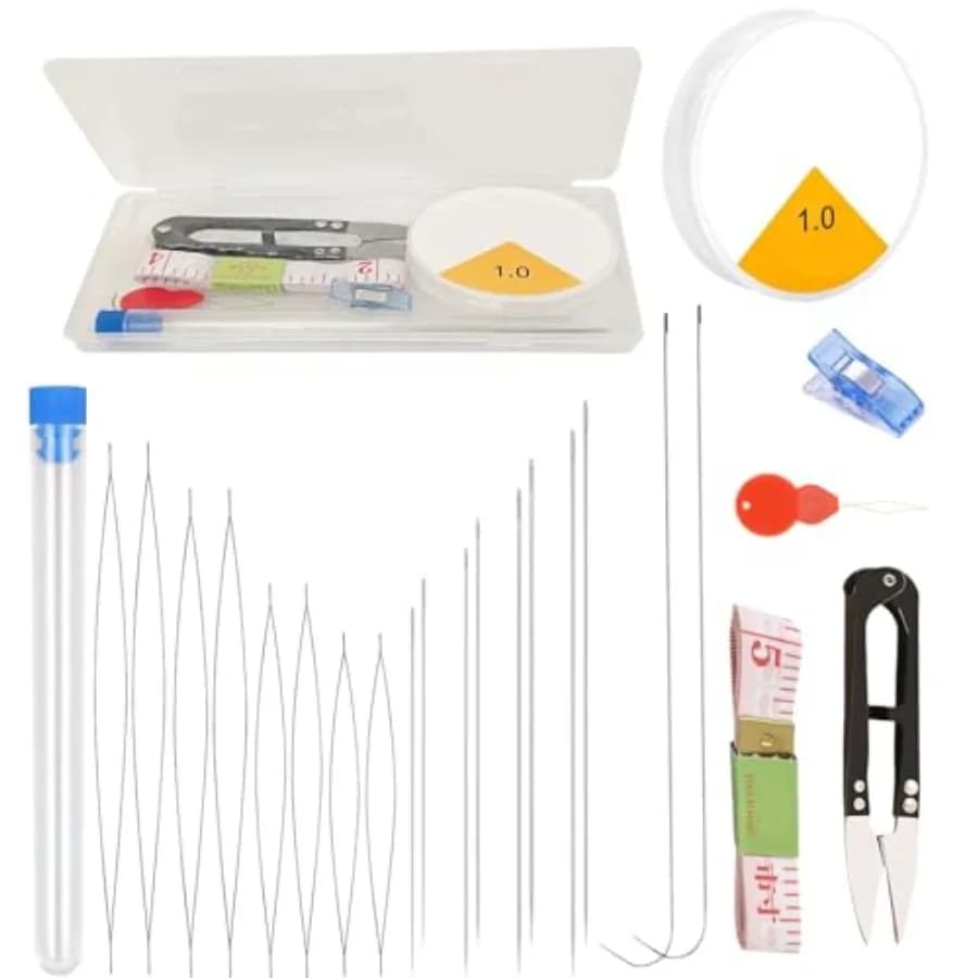 25 Pieces Beading Needles Set, 8 Pcs Long Straight Beading Thread Needles, 8 Pcs Big Eye Beading Needles with Threader for Jewe