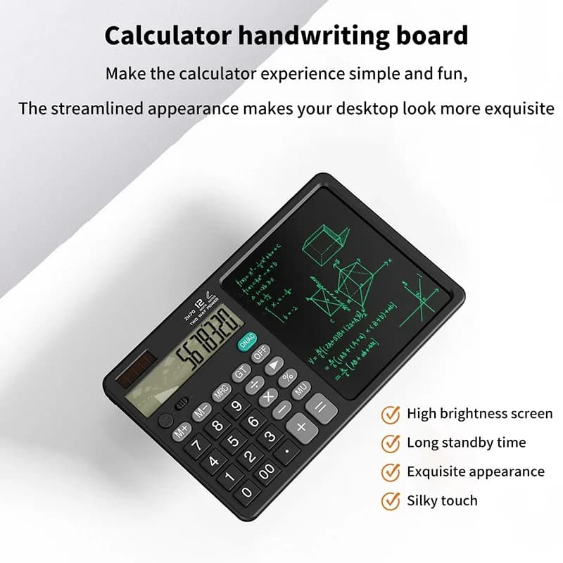 Scientific Calculator With Writing Drawing Tablet Portable 12Digit LCD Large Display Calculator For Math Study Office Draft Memo