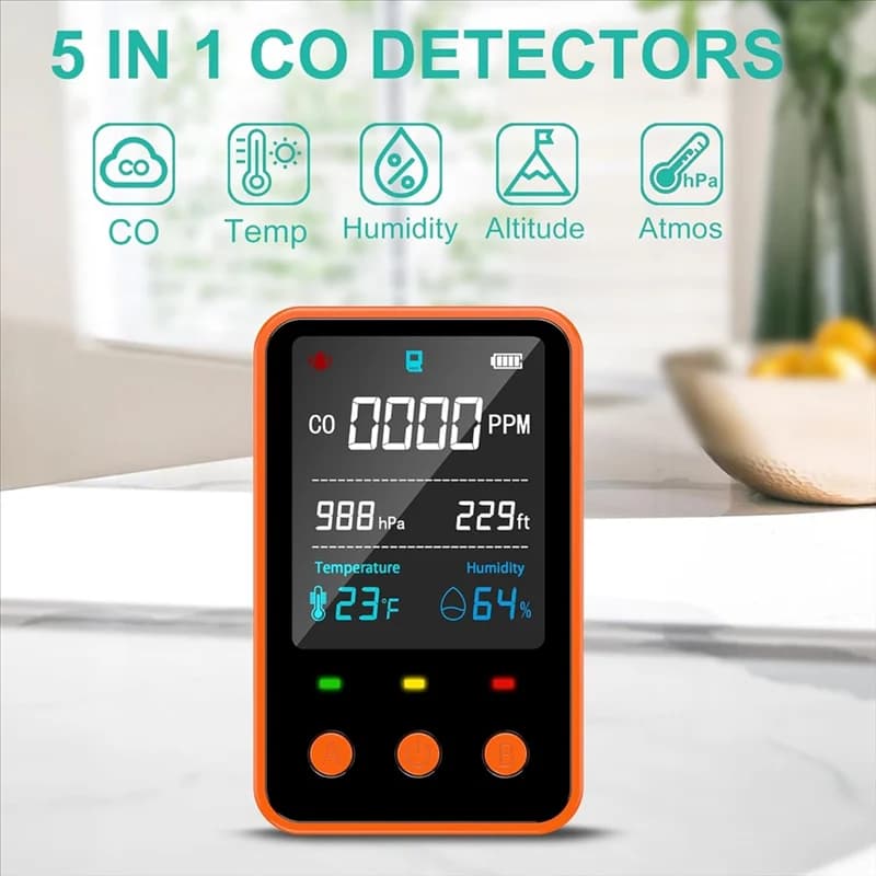 B92B-Rilevatore di monossido di carbonio 5 in 1 portatile da viaggio include mini misuratore di CO e sensori integrati di umidità e temperatura di altitudine