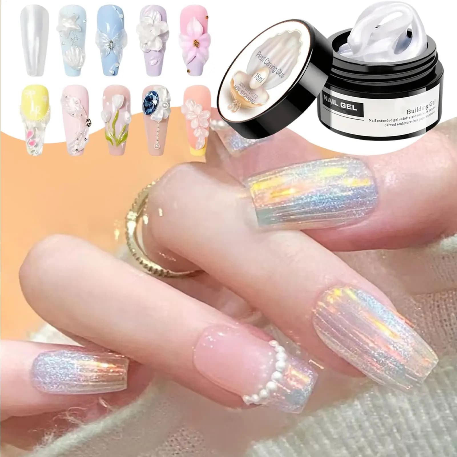 Gel per Unghie Satinato per Nail Art, Gel 3D per Scultura Unghie, Gel Solido per Nail Art, Colla Gel Bianco Perla Satinato, Gel Duro per Estensione Unghie