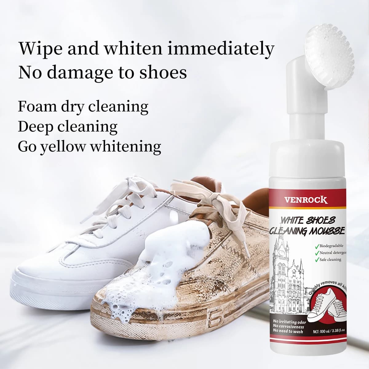 Detergente per scarpe bianche, senza lavaggio, rimozione macchie, sbiancante per giallo, scarpe sportive, crema detergente speciale
