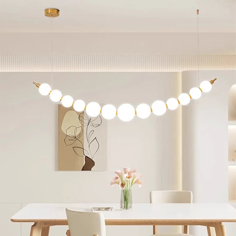 Lampadari ad anello nordico Lampadario a led in acrilico bianco per sala da pranzo, soggiorno, camera da letto, lampada a sospensione con collana di perle