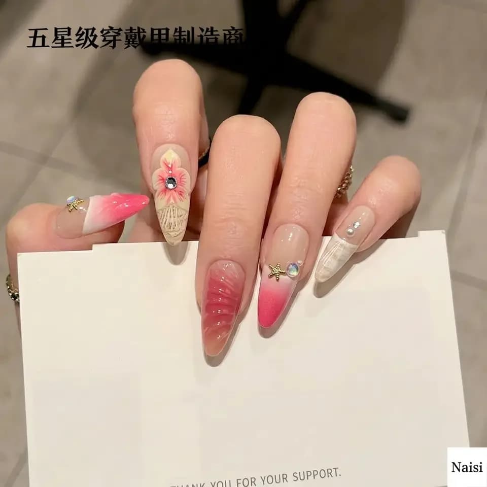 3D Almond Ice Penetrated Cat's Eye Wear Armor Hand Drill Embossed Powder Island Xialang Nail Art Pieces Factory 66