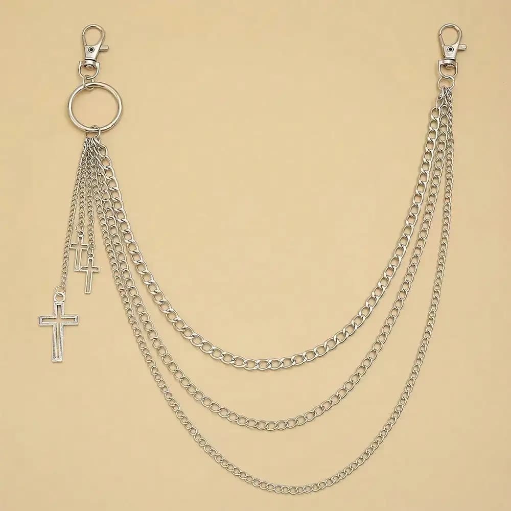 A pair of new pants chains, fashionable pants chains, denim pants chains, punk cross pendants, pendant pants chains, men's and women's pocket accessories, geometric rings, multi-layer metal chains, an ideal choice for gifts