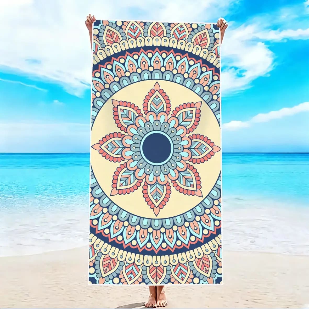 1 pezzo, asciugamano da spiaggia con motivo floreale geometrico mandala, asciugamano da spiaggia leggero super assorbente - asciugamano ad asciugatura rapida senza sabbia, morbida microfibra, adatto a vari ambienti come spiaggia, piscina, palestra, bagno, campeggio e viaggi.