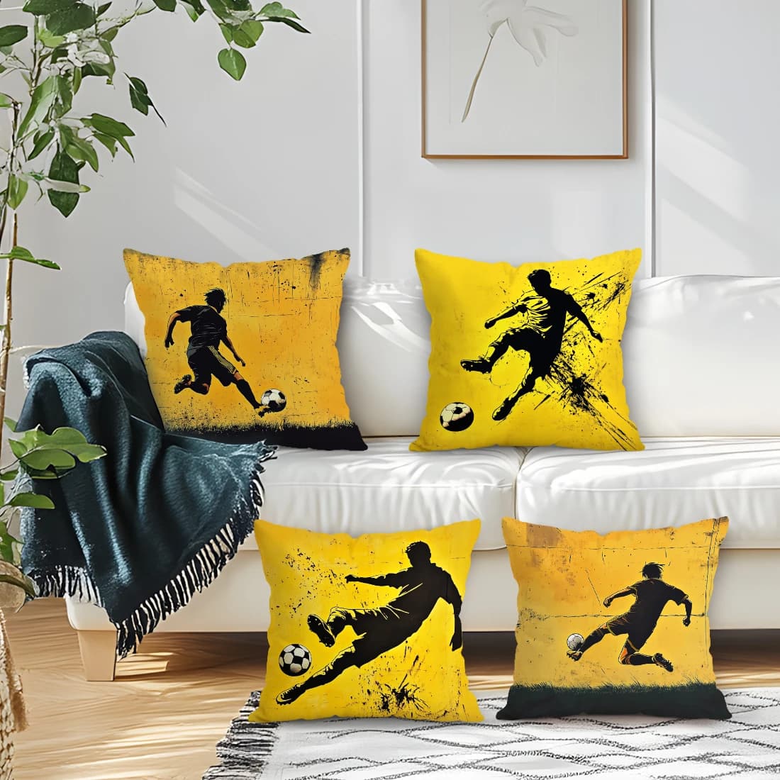 4 copricuscini da calcio stampati su un lato, 40/45/50 cm, federe per cuscini decorativi per divano, decorazioni per la casa