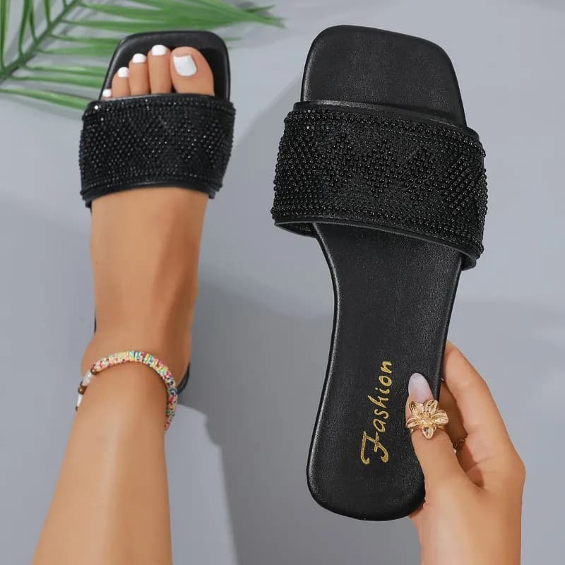 Summer Elegant Solid Color Open Toe Casual Flat Slippers Fashionable New Style Comfortable Beach Outdoor Slippers for Women