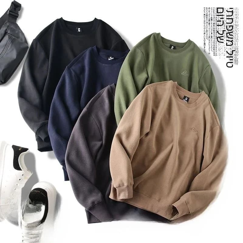 Double-Sided Fleece Sweatshirt Unisex Loose Casual Pure Color Warm Windproof Breathable Autumn Winter round Neck Hoodie
