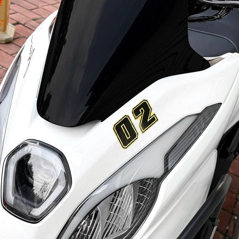 Gold Arabic Numerals Motorcycle Sticker 1PC Self Adhesive Vinyl Decal For Scooter Fairing Fuel Tank Helmet Bike DIY