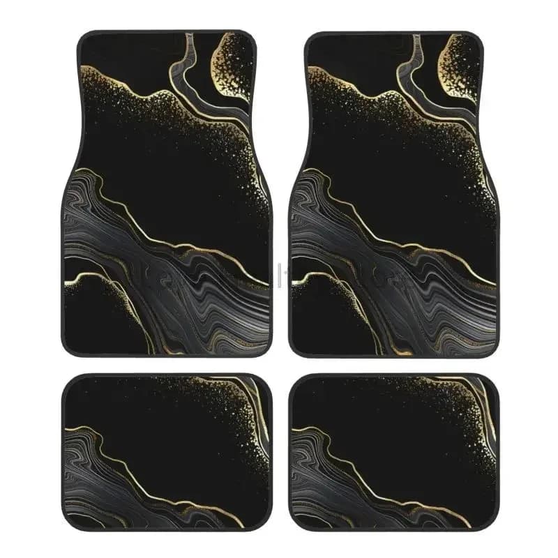 Tappetini Auto in Marmo Nero e Oro, Set da 4 Pezzi, Antiscivolo, per Anteriore e Posteriore, Accessori Universali per Auto e SUV