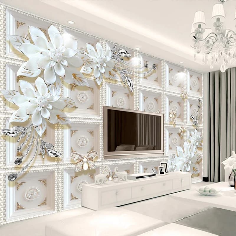 Carta da parati murale grande personalizzata Gioielli 3D Farfalla Fiore Soggiorno TV Sfondo Pittura murale Carta da parati fotografica impermeabile