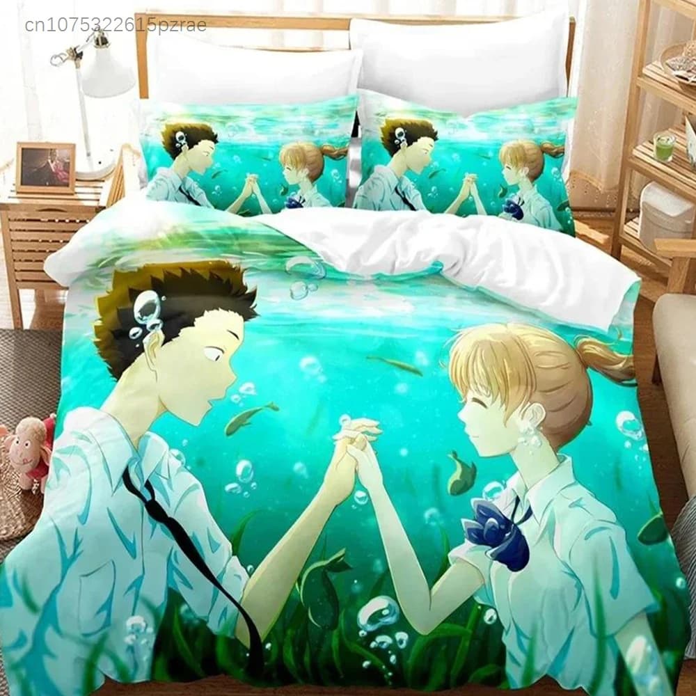 A Silent Voice Bedding Set Single Twin Adult Kid Printed Bed Set Pillowcase Bed Duvet Cover Soft Queen King Size Bedclothes Home