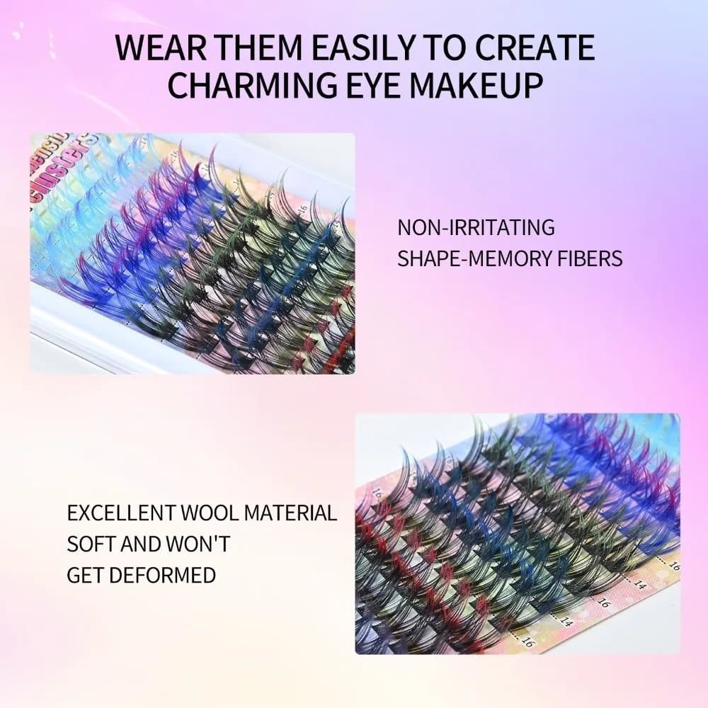 Strumento per il Trucco: Ciglia Finte Colorate Sfumate con Glitter, Ciglia Finte a Ciuffetti Fai-da-Te per Bellezza