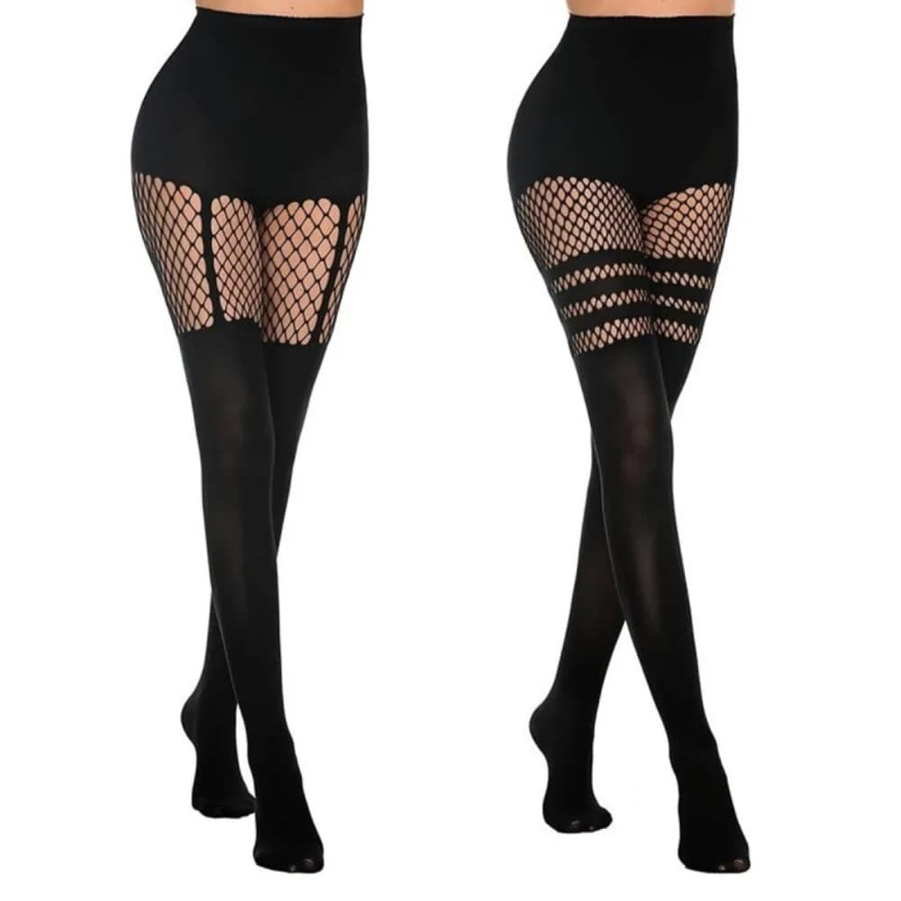 Sexy black silk tights with wide mesh, mesh pattern, nightclub style, with exposed joints, dense fantasy