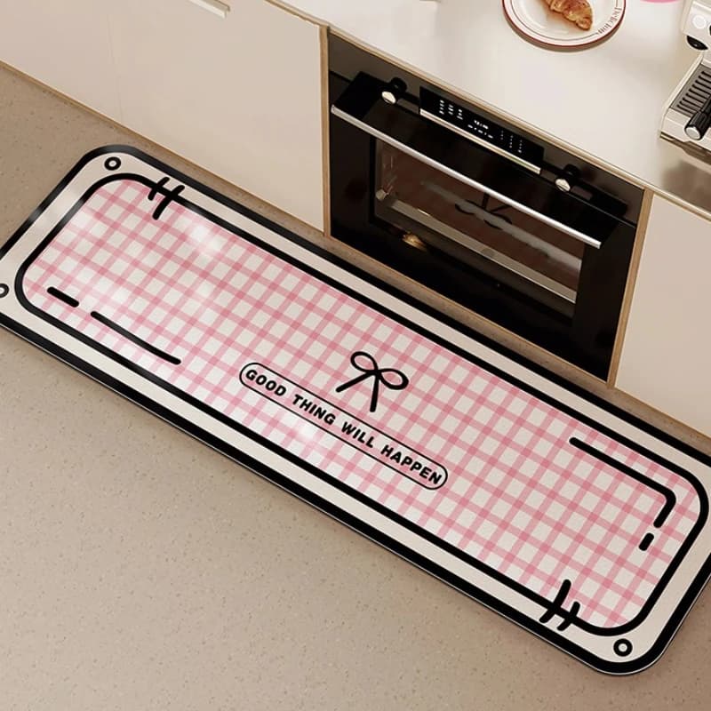 Kitchen Floor Mat Pink Plaid Long Strip Runner Rug Pvc Non-slip Kitchen Carpet Oil-proof Waterproof Anti-fouling Washable Mats