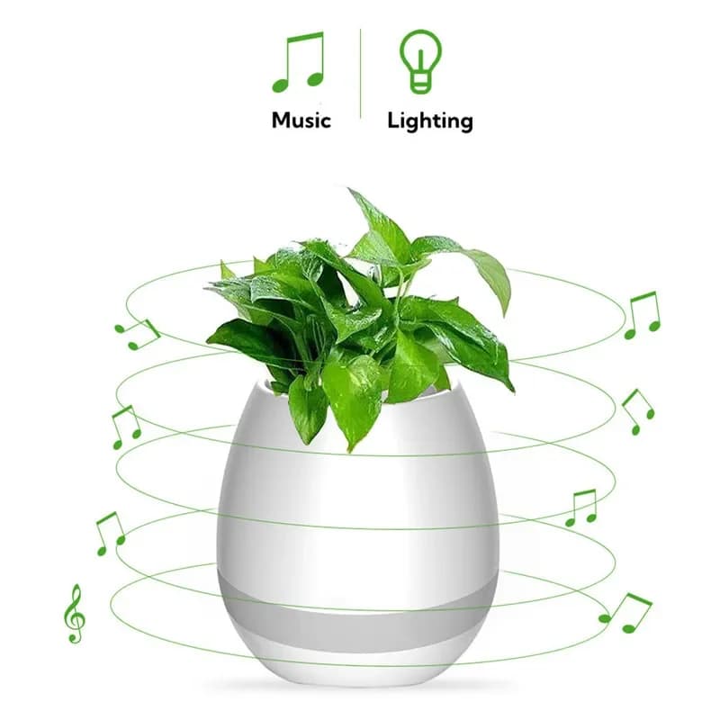 Smart flower pot Bluetooth Speakers, musical flower pot, finger touch, LED night light, home design, plant with smart sensors for desk decorations