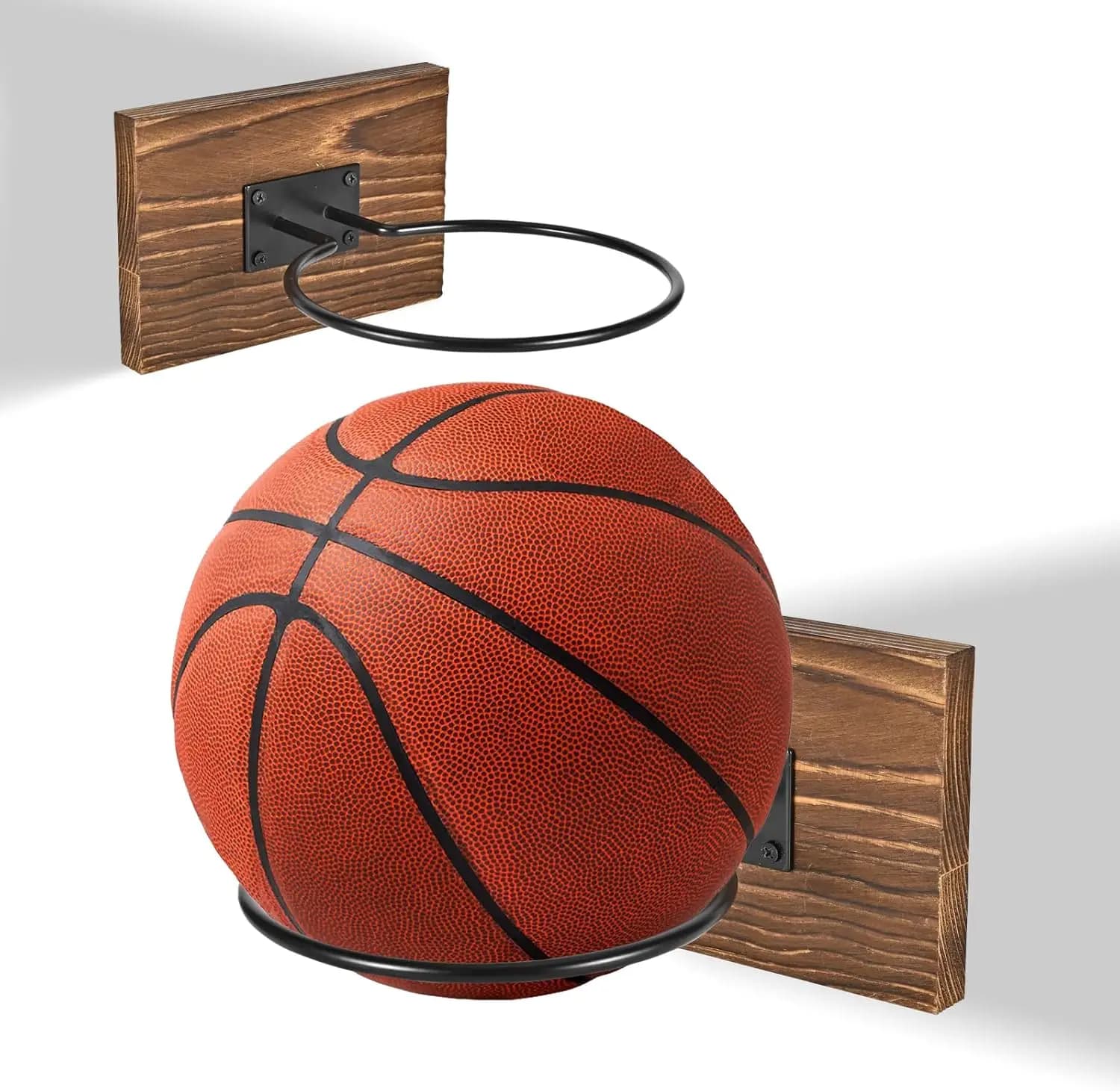 Canestro da Basket a Parete in Legno Massello e Metallo, Facile Installazione per Esposizione e Conservazione Sportiva