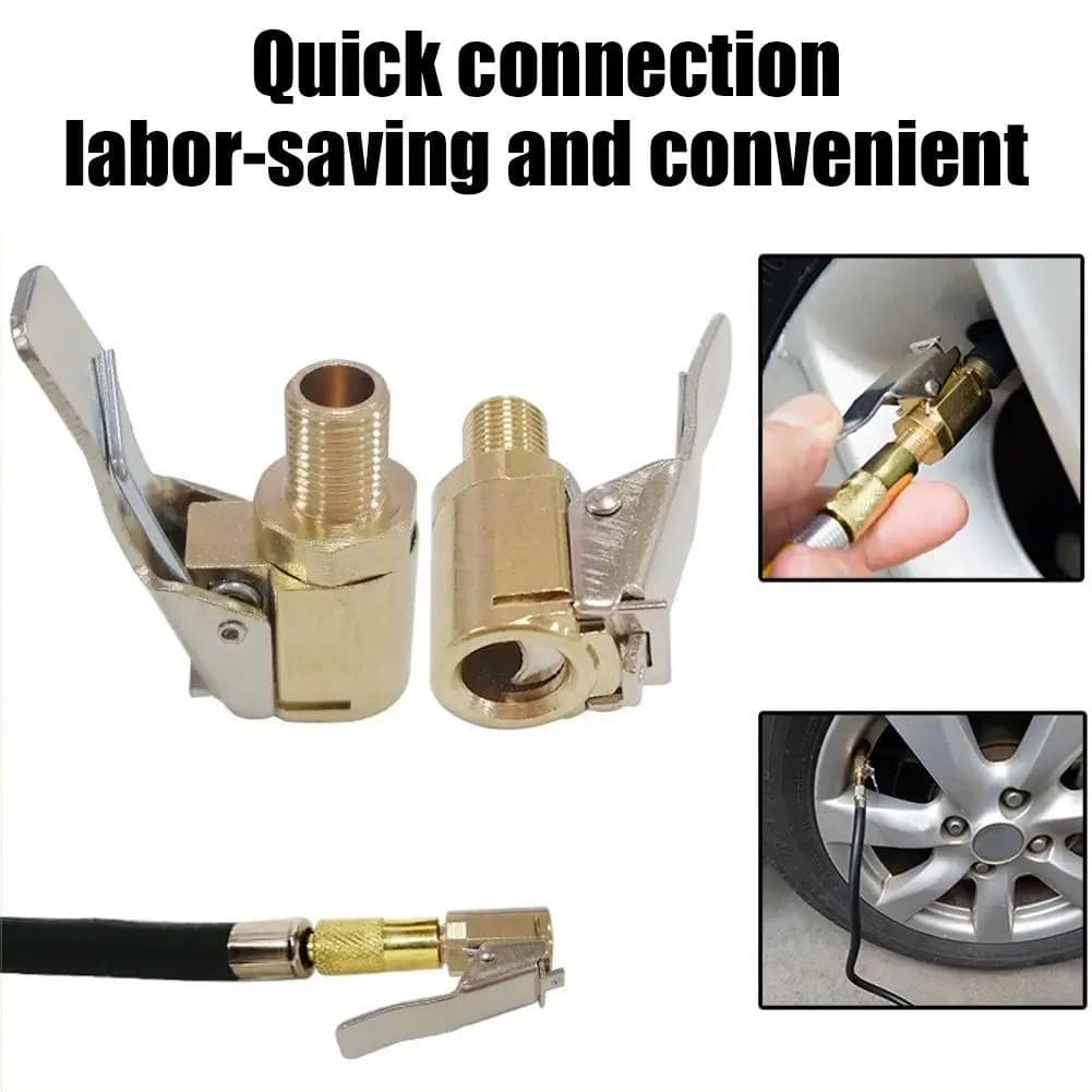 Connettore per Gonfiaggio Pneumatici Auto, Adattatore in Ottone per Valvola, Clip-on per Pompa, Ugello per Gonfiaggio Ruote e Pneumatici