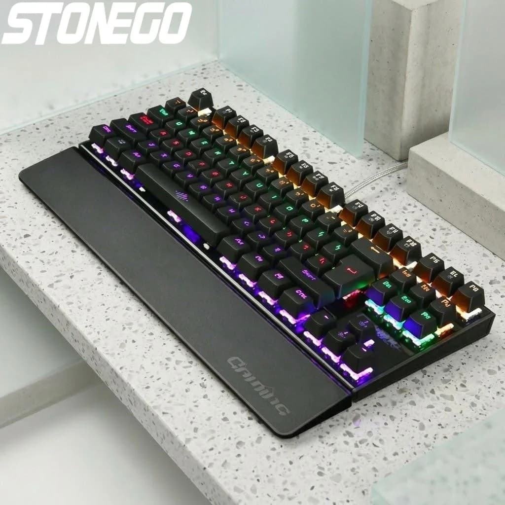 Tastiera Meccanica da Gaming con Retroilluminazione LED Colorata, USB Cablata, 26 Tasti Anti-Ghosting, Design Ergonomico per Giocatori PC