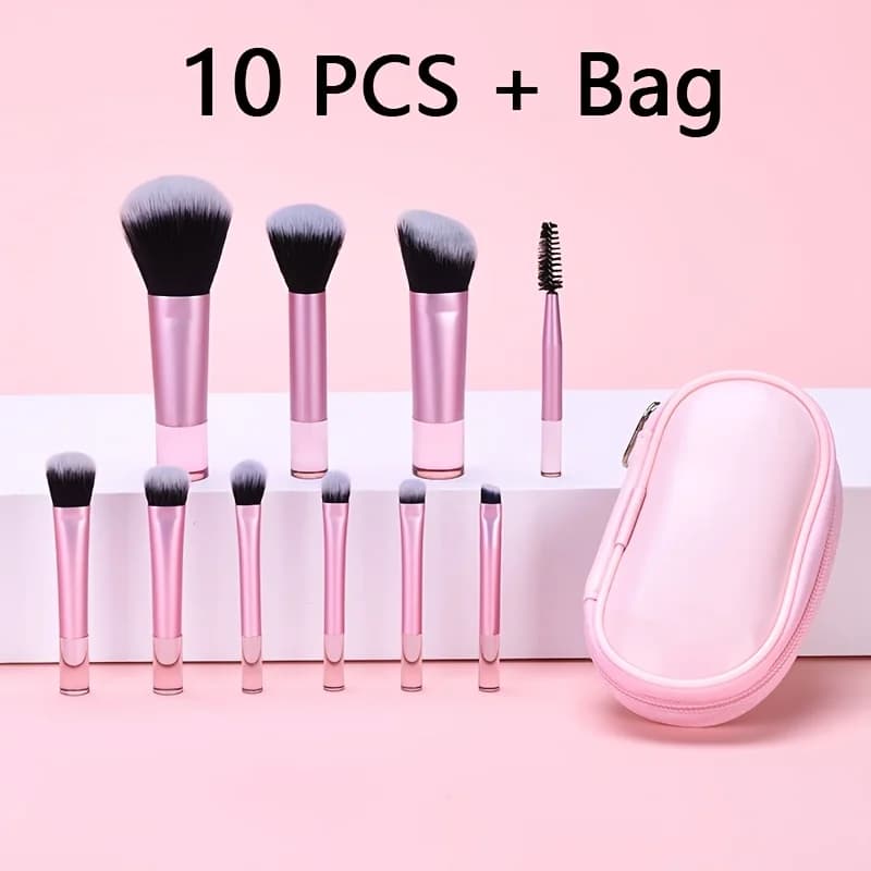 10-Piece Travel Makeup Brush Set, Mini Makeup Brushes, Portable Small Eyeshadow Lipstick Foundation Brushes