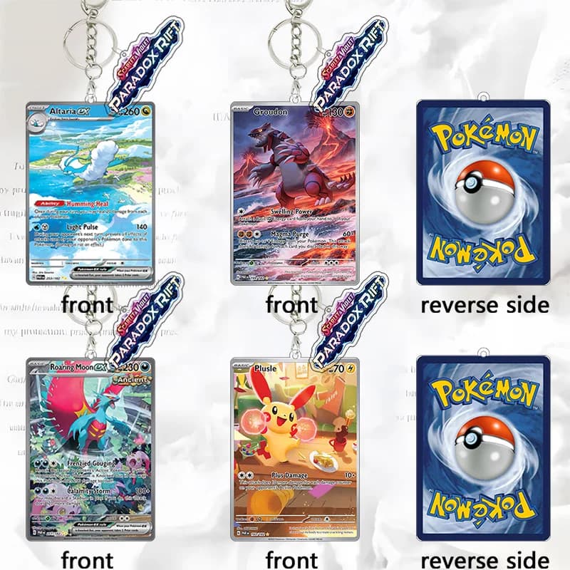 Portachiavi in Acrilico PTCG Paradox Rift, Ciondolo Figura Roaring Moon Altaria, Groudon, Collezione Anime e Giochi, Portachiavi Plusle, Regalo